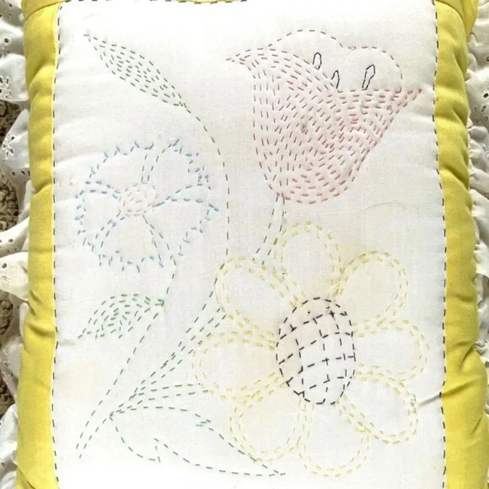 Handcrafted Nursery Pillow baby Shabby Chic Yellow & White ~ 12 X‎ 10 Inch Vtg